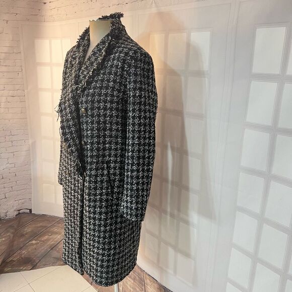 Alya Franchesca Black White Long Lightweight Tweed Coat Size Medium - Picture 6 of 14